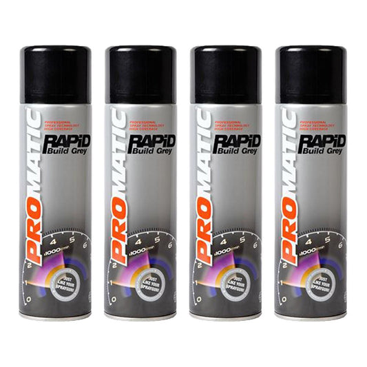 4X Promatic Rapid Build Grey Primer Spray 500ml