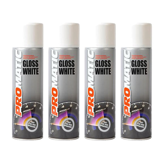 4X Promatic Gloss White Spray Paint 500ml