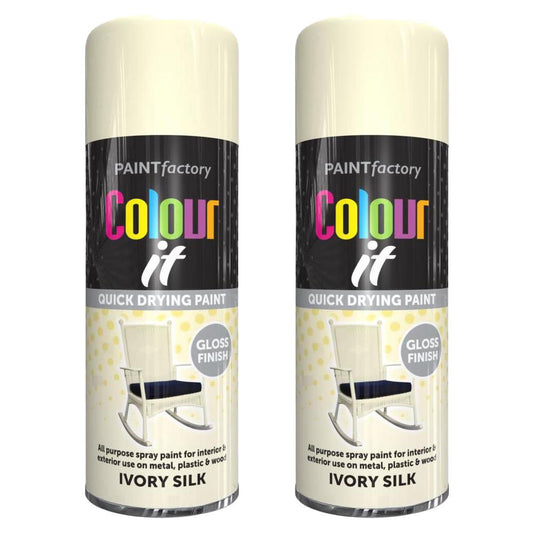 2X Paint Factory Ivory Silk Gloss Spray Paint 400ml