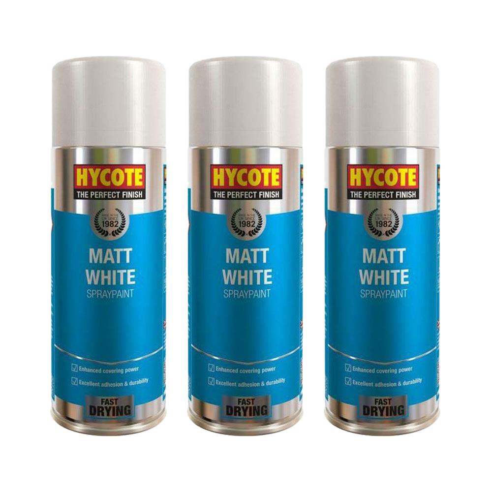 3X Hycote Matt White Spray Paint 400ml