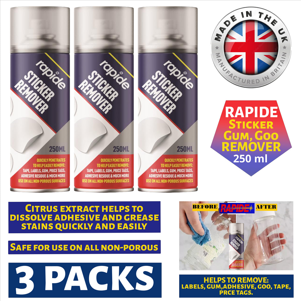 3X Rapide Sticker Remover Spray 250ml