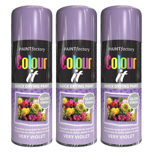 3X Paint Factory Very Violet Gloss Spray Paint 400ml