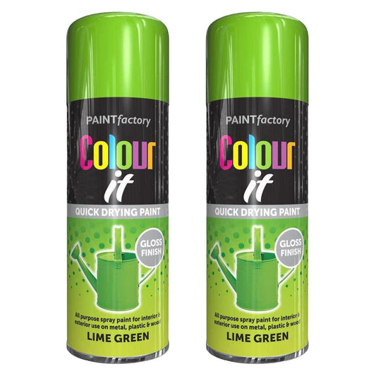 2X Paint Factory Lime Green Gloss Spray Paint 400ml