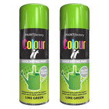 2X Paint Factory Lime Green Gloss Spray Paint 400ml