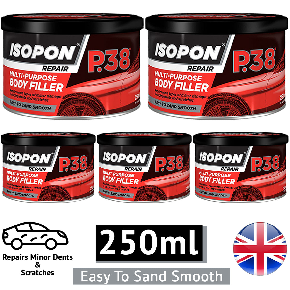 5X Isopon P38 Multi-Purpose Body Filler 250ml