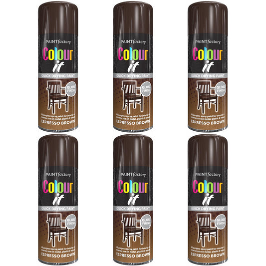 6X Paint Factory Espresso Brown Gloss Spray Paint 400ml