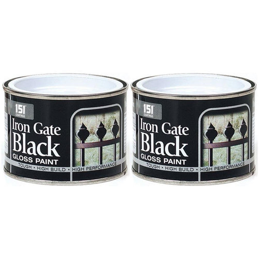 2X Iron Gate Black Gloss Paint Tin 180ml