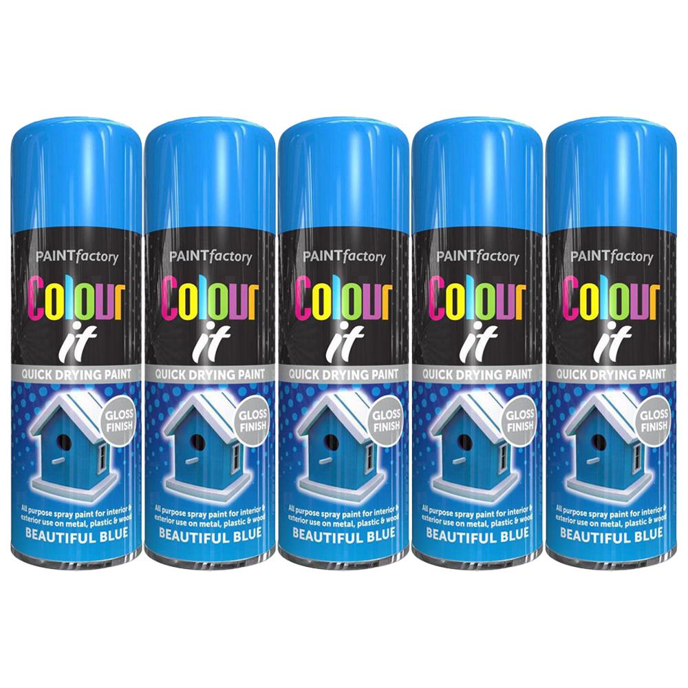 5X Paint Factory Beautiful Blue Gloss Spray Paint 250ml