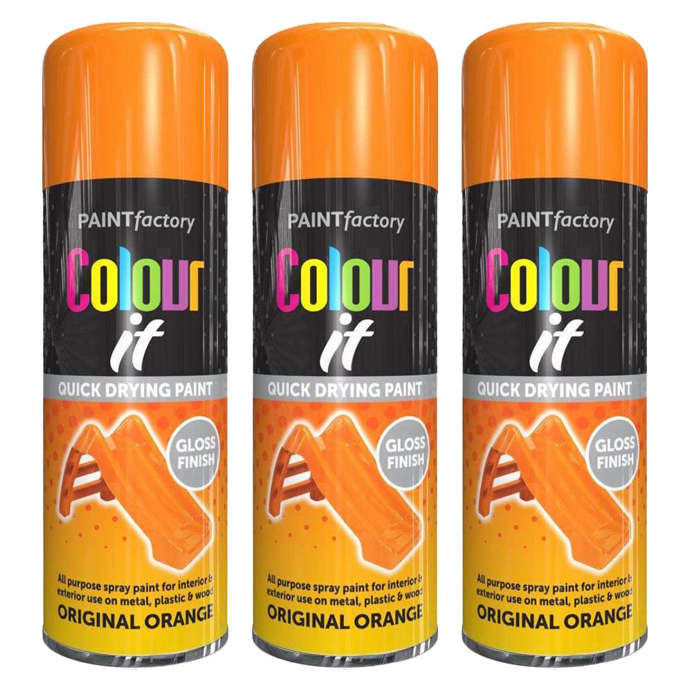 3X Paint Factory Original Orange Gloss Spray Paint 400ml