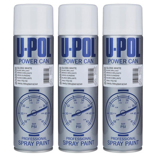 3X Upol Power Can Gloss White Spray Paint 500ml