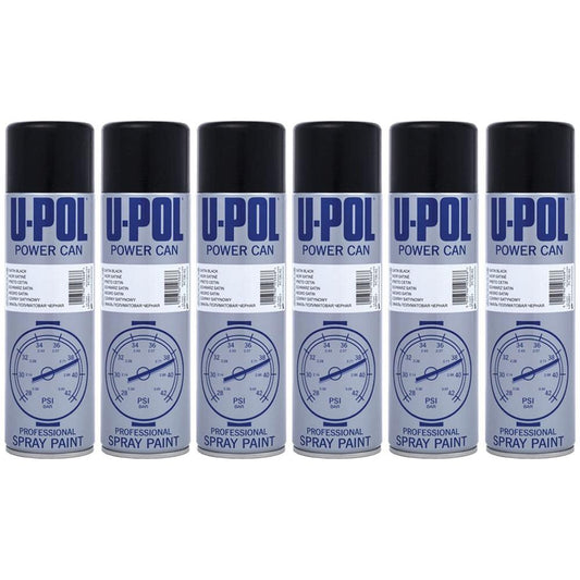 6X Upol Power Can Satin Black Spray Paint 500ml