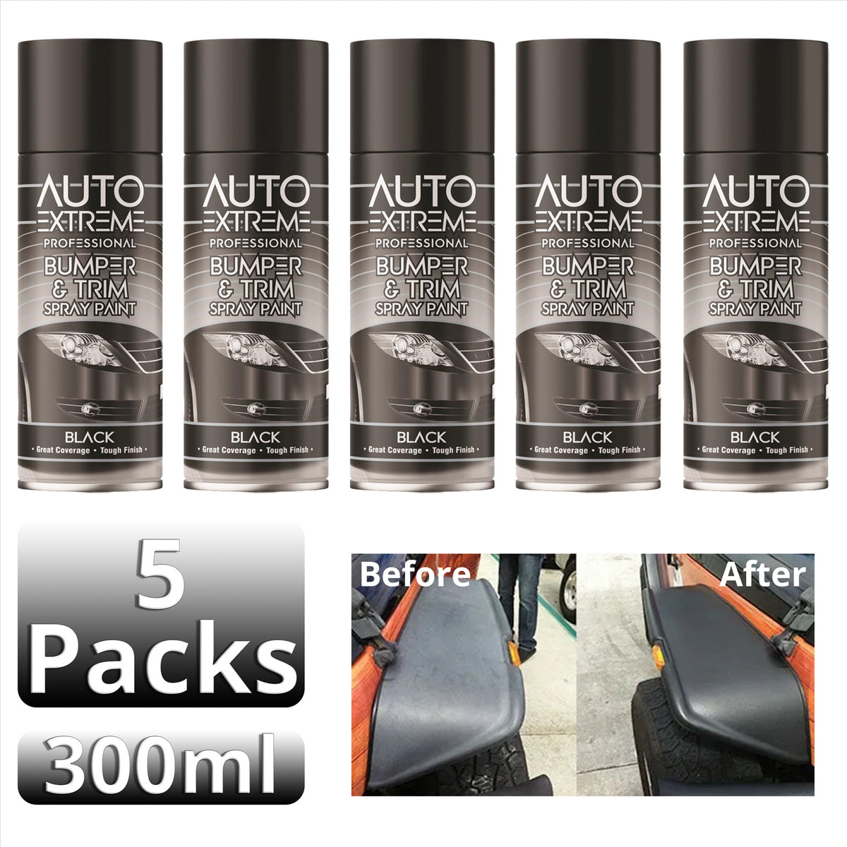 5x Auto Extreme Bumper & Trim Spray Paint Black 400Ml