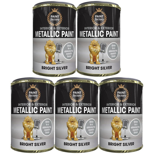 5X Paint Factory Mettalic Silver Paint Tin 300ml