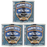 3X Hammerite Hammered Black Paint 250ml