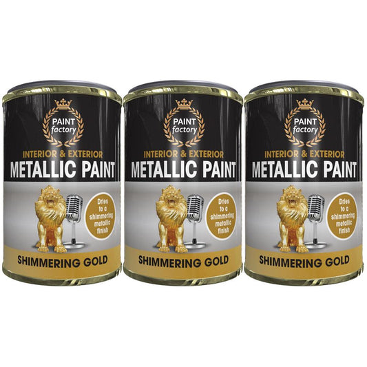 3X Paint Factory Mettalic Gold Paint Tin 300ml