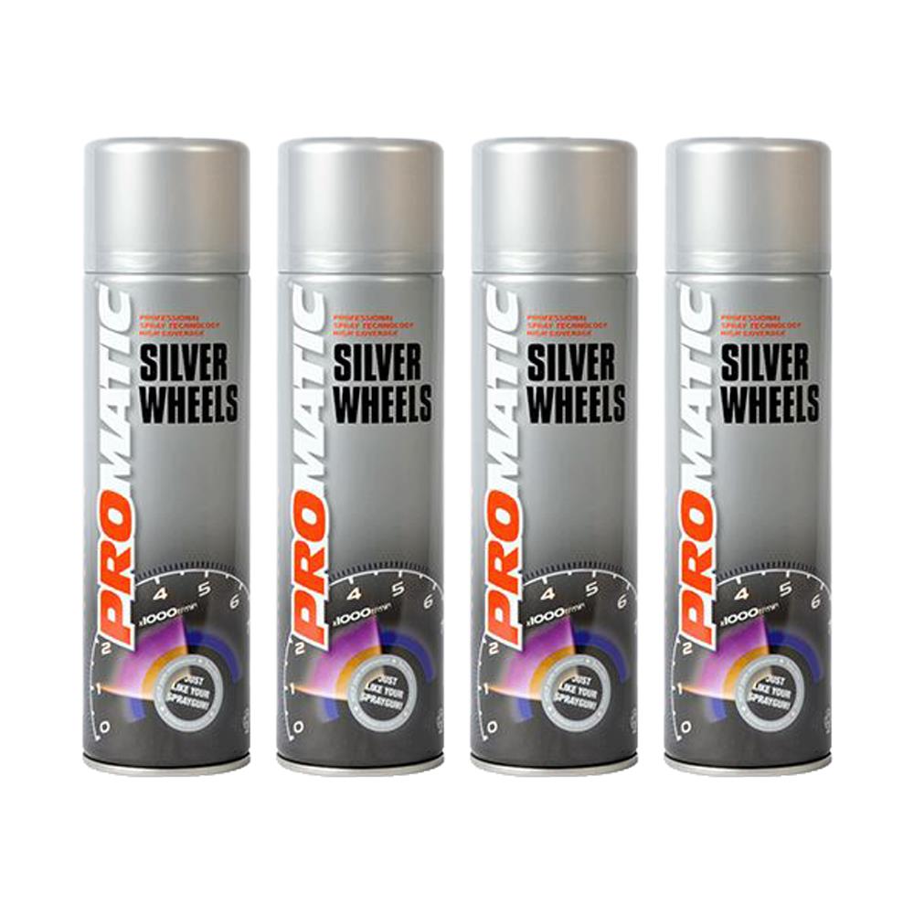 4X Promatic Wheel Silver Spray Paint 500ml