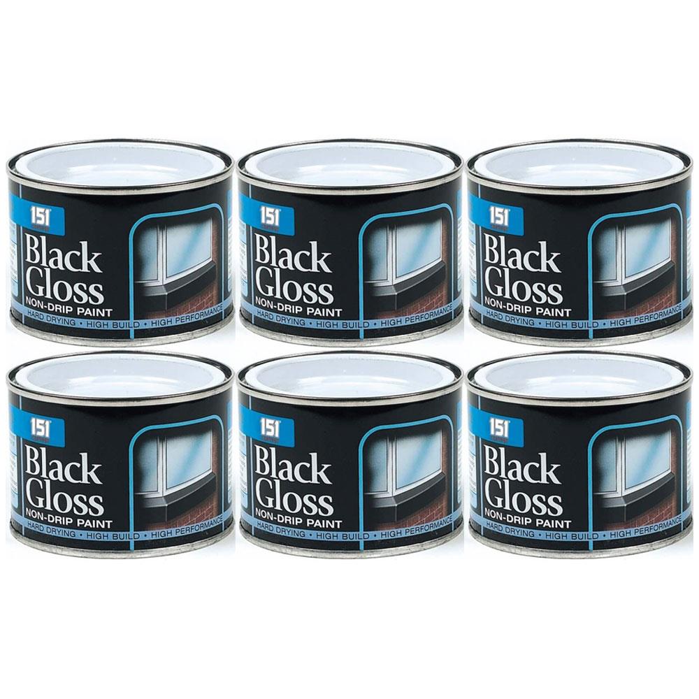 6X Non-Drip Black Gloss Paint Tin 180ml