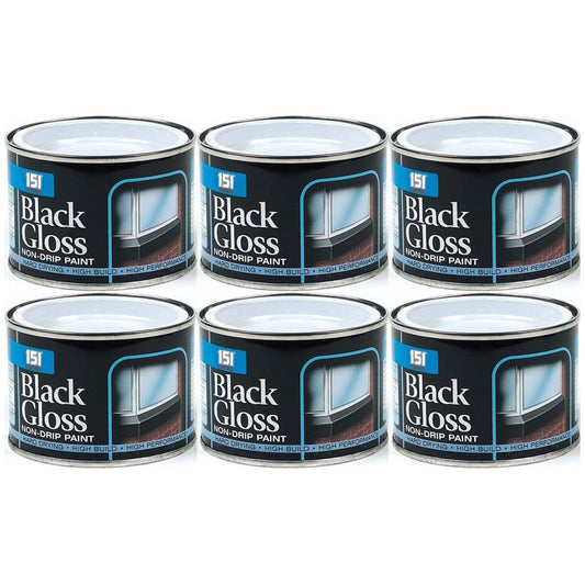 6X Non-Drip Black Gloss Paint Tin 180ml