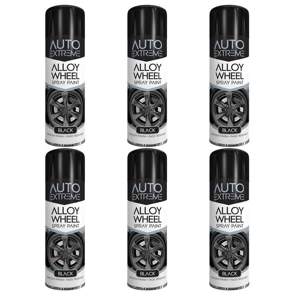 6X Auto Extreme Black Alloy Wheel Spray Paint 300ml