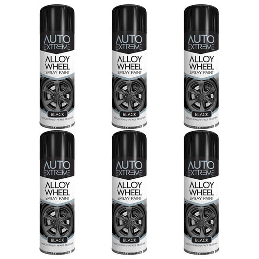 6X Auto Extreme Black Alloy Wheel Spray Paint 300ml