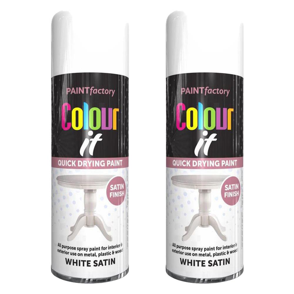 2X Paint Factory White Satin Spray Paint 400ml