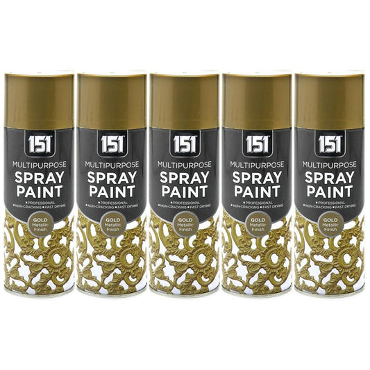 5X All Purpose Gold Metallic Spray Paint 400ml