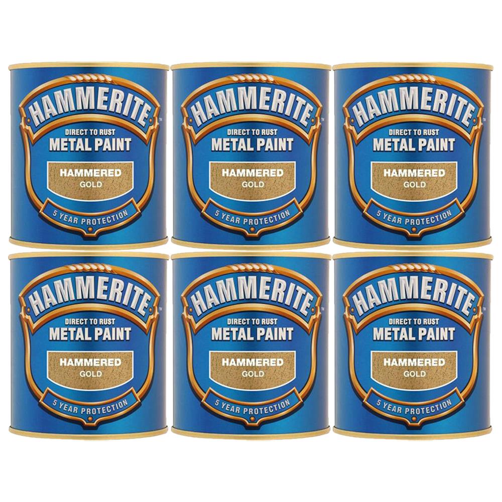 6X Hammerite Hammered Gold Paint 250ml