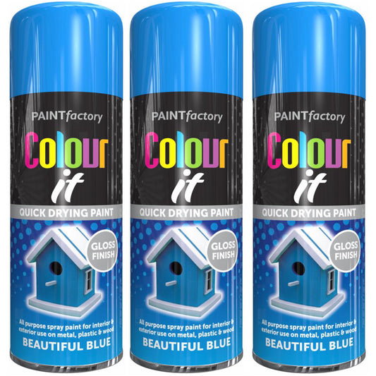 3X Paint Factory Beautiful Blue Gloss Spray Paint 400ml