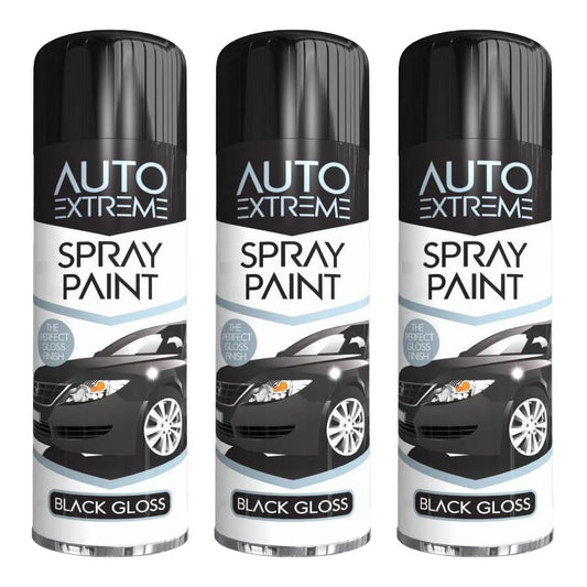 3X Auto Spray Black Gloss Spray Paint 250ml