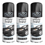 3X Auto Spray Black Gloss Spray Paint 250ml