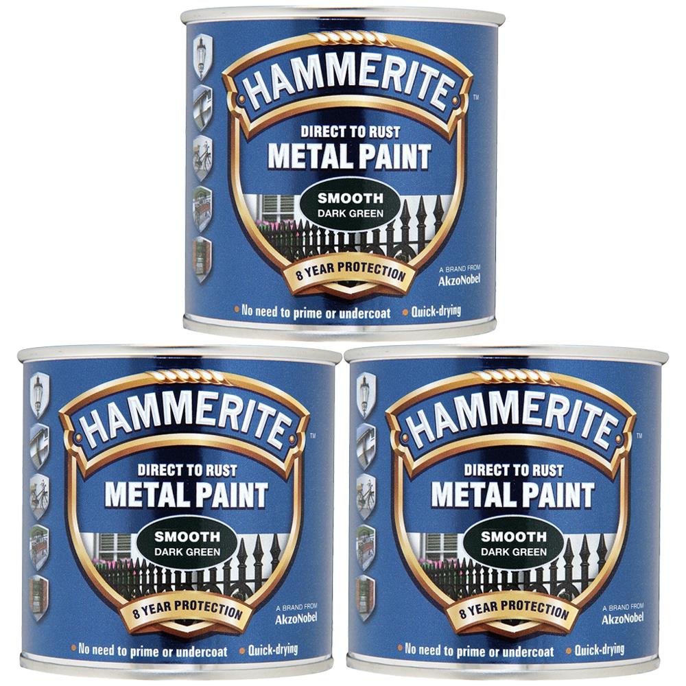 3X Hammerite Smooth Dark Green Paint 250ml