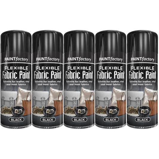 5X Black Flexible Fabric & Vinyl Spray Paint 200ml