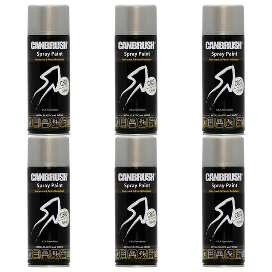 6X Canbrush C803 Silver Spray Paint 400ml