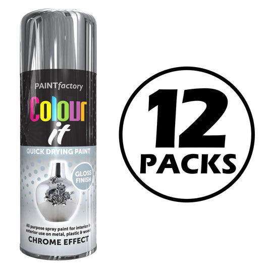 12X Paint Factory Chrome Effect Gloss Spray Paint 400ml