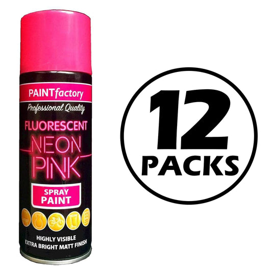 12X Paint Factory Neon Pink Spray Paint 400ml