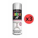 3X Paint Factory White Satin Spray Paint 250ml