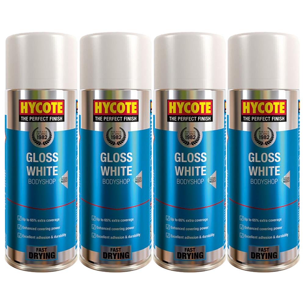 4X Hycote Bodyshop Gloss White Spray Paint 400ml