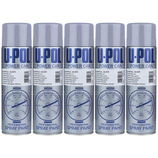 5X Upol Power Can Wheel Silver Spray Paint 500ml