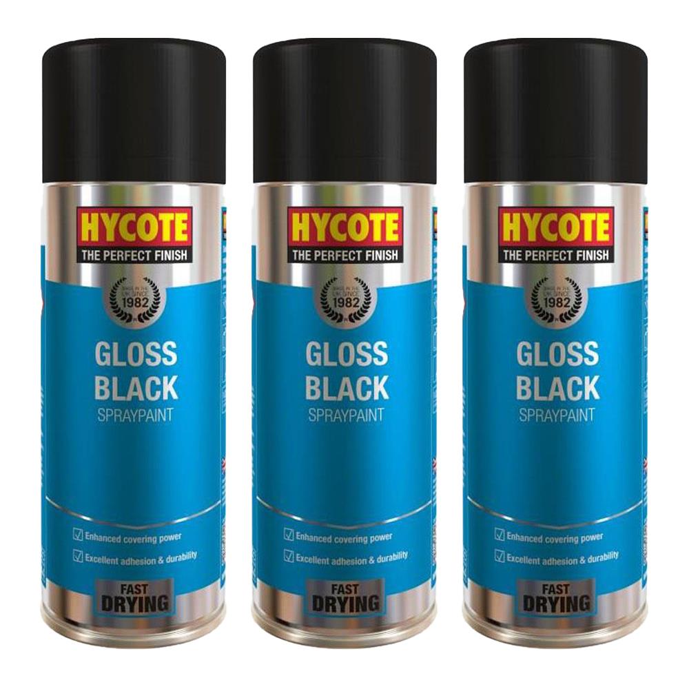 3X Hycote Gloss Black Spray Paint 400ml