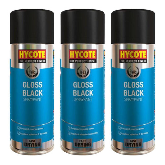 3X Hycote Gloss Black Spray Paint 400ml