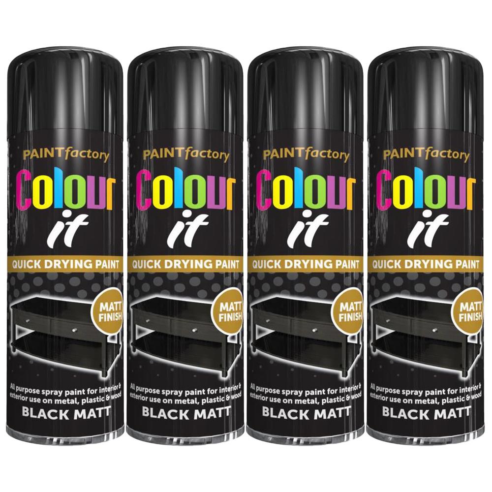 4X Paint Factory Black Matt Spray Paint 250ml