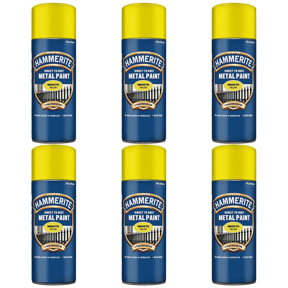 6X Hammerite Smooth Yellow Spray Paint 400ml