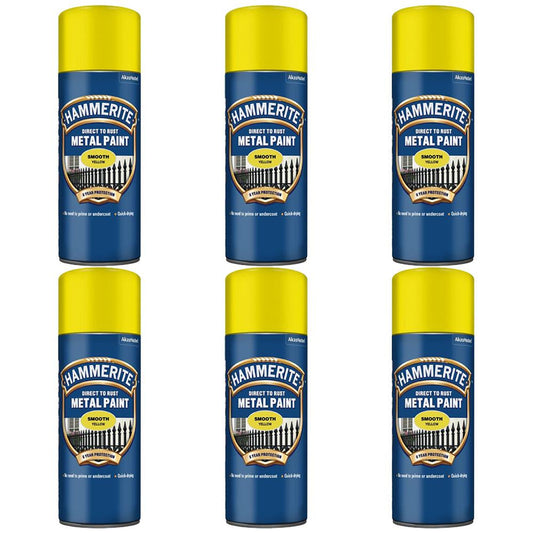 6X Hammerite Smooth Yellow Spray Paint 400ml