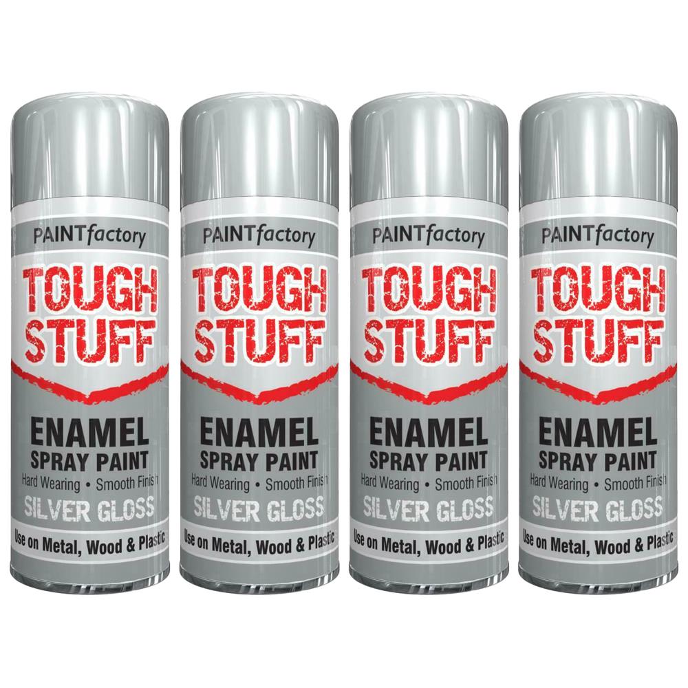 4X Paint Factory Tough Stuff Enamel Silver Gloss 400ml