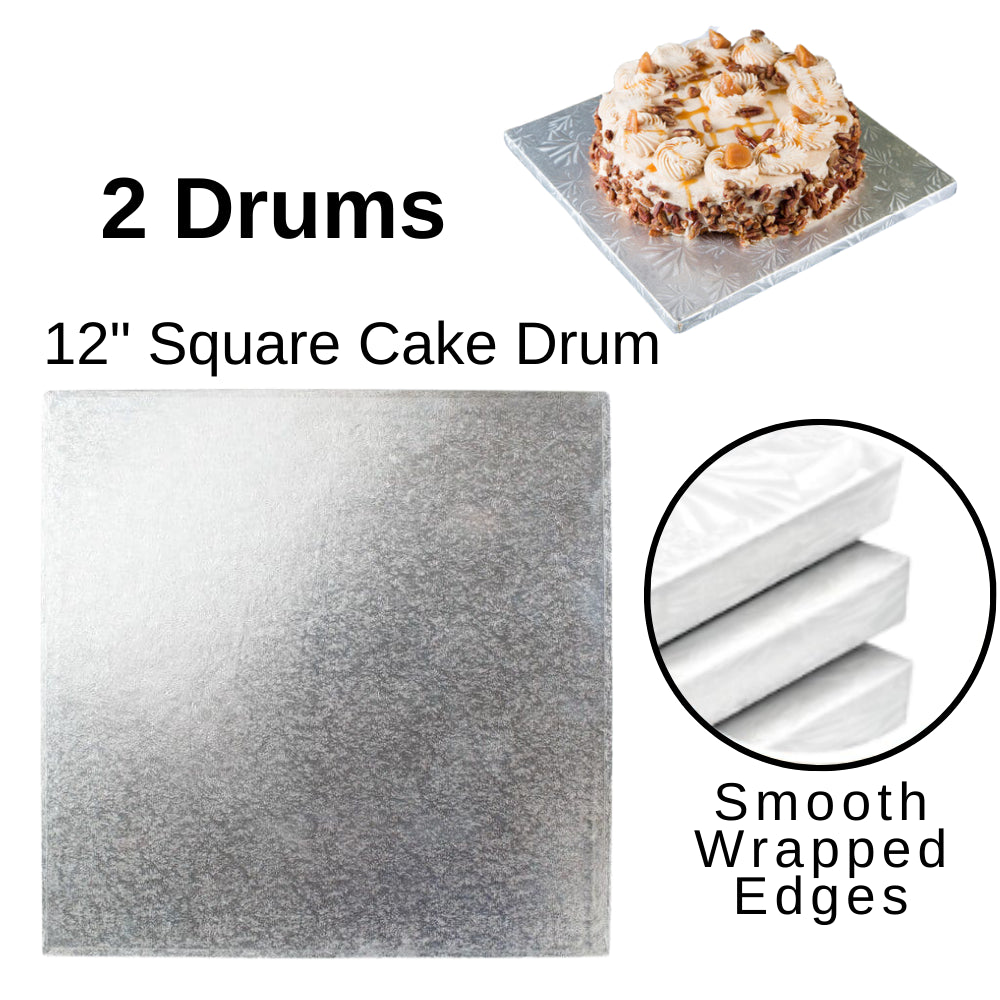 2 Board - 12" Square Cake Drums - Silver