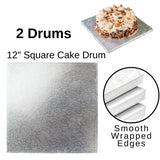 2 Board - 12" Square Cake Drums - Silver