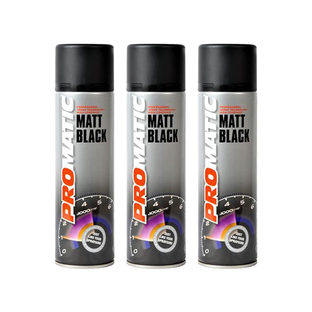 3X Promatic Matt Black Spray Paint 500ml