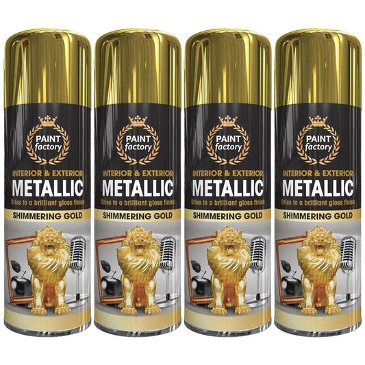 4X Paint Factory Gold Metallic Spray Paint 400ml