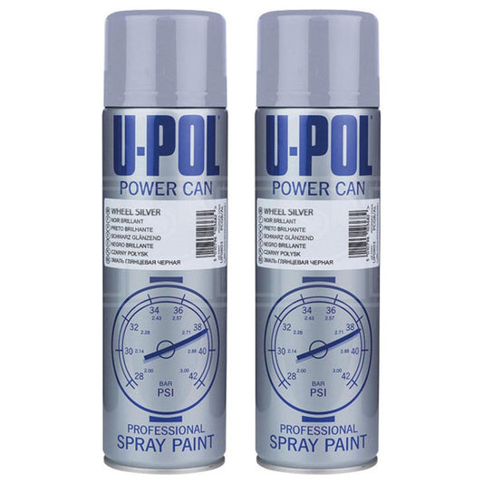 2X Upol Power Can Wheel Silver Spray Paint 500ml