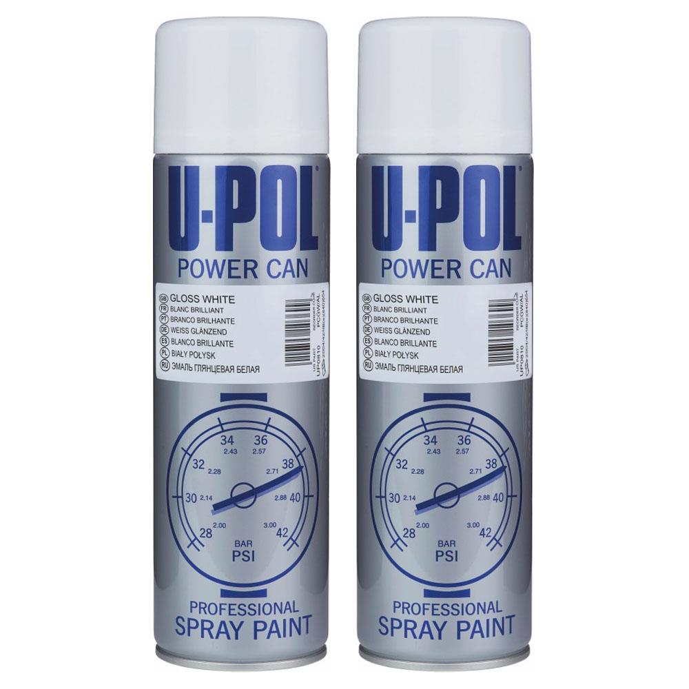 2X Upol Power Can Gloss White Spray Paint 500ml